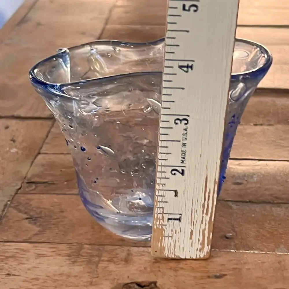Art Glass Vase Clear Blue Ruffle Bubbled Handkerchief 3.7